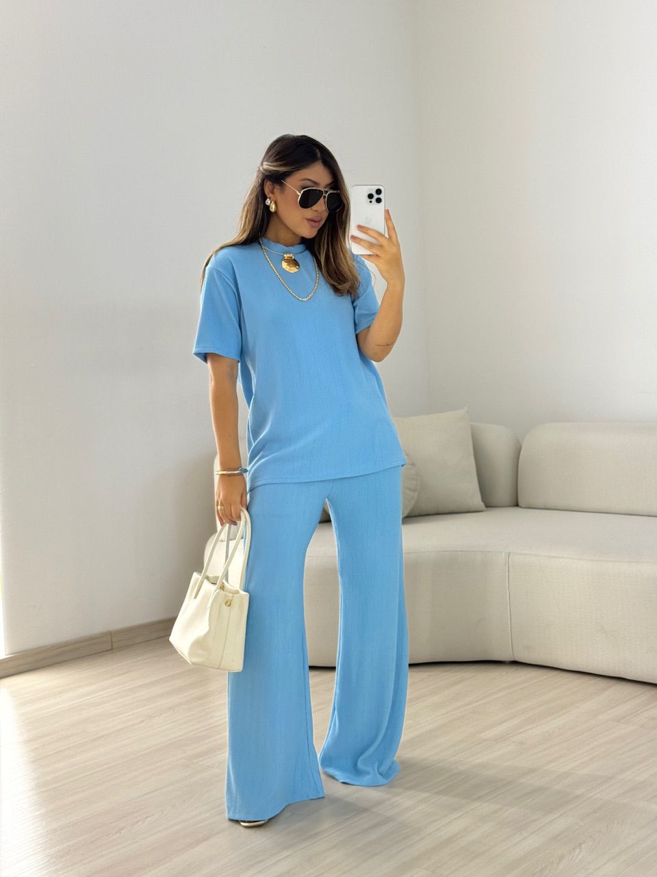CONJUNTO IRENE BLUSA CALÇA AZUL - 0064470109 - CAROLLA FERRARO