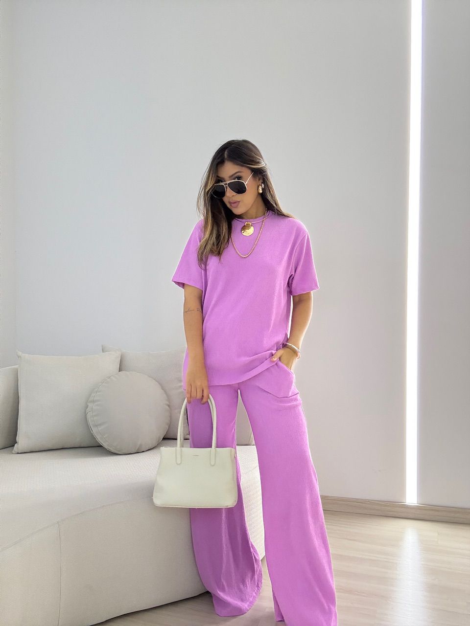 CONJUNTO IRENE BLUSA CALÇA ROSA CHICLETE - 0064470... - CAROLLA FERRARO