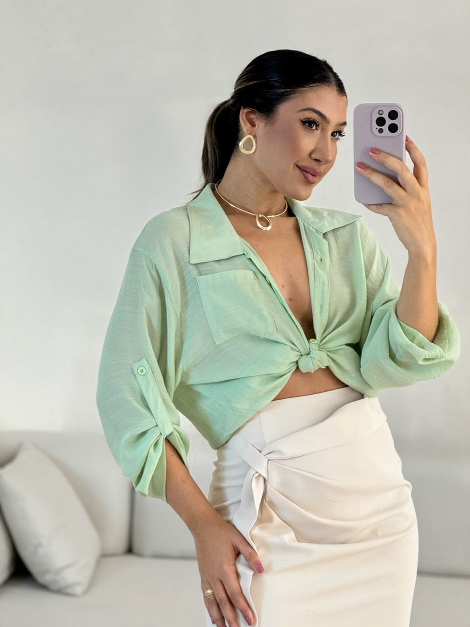 CAMISA VITÓRIA LISA OVER VERDE - 0056600014 - CAROLLA FERRARO
