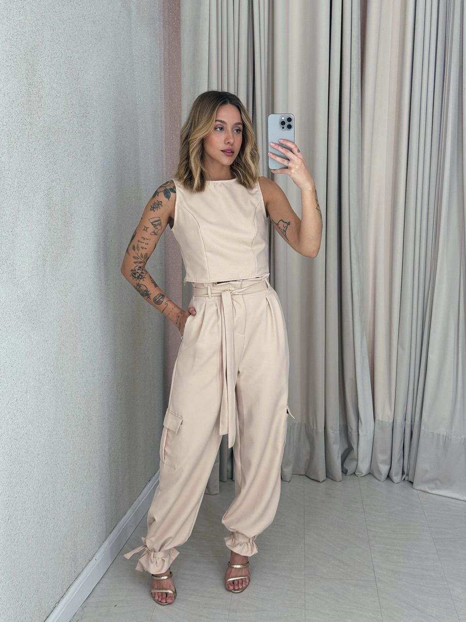 CONJUNTO ANTONIETA CALÇA NUDE - 0056570049 - CAROLLA FERRARO