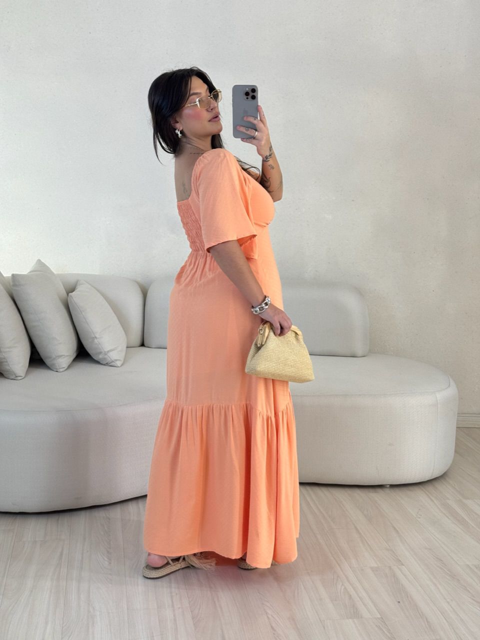 VESTIDO MANGA MIDI LARANJA