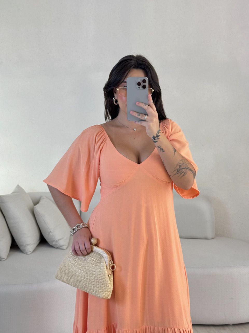VESTIDO MANGA MIDI LARANJA