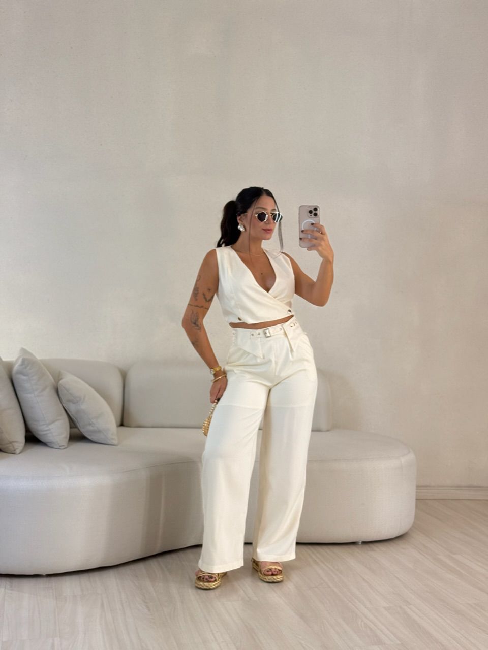 CONJUNTO LÍVIA CINTO CALÇA MARFIM - 0057780056 - CAROLLA FERRARO
