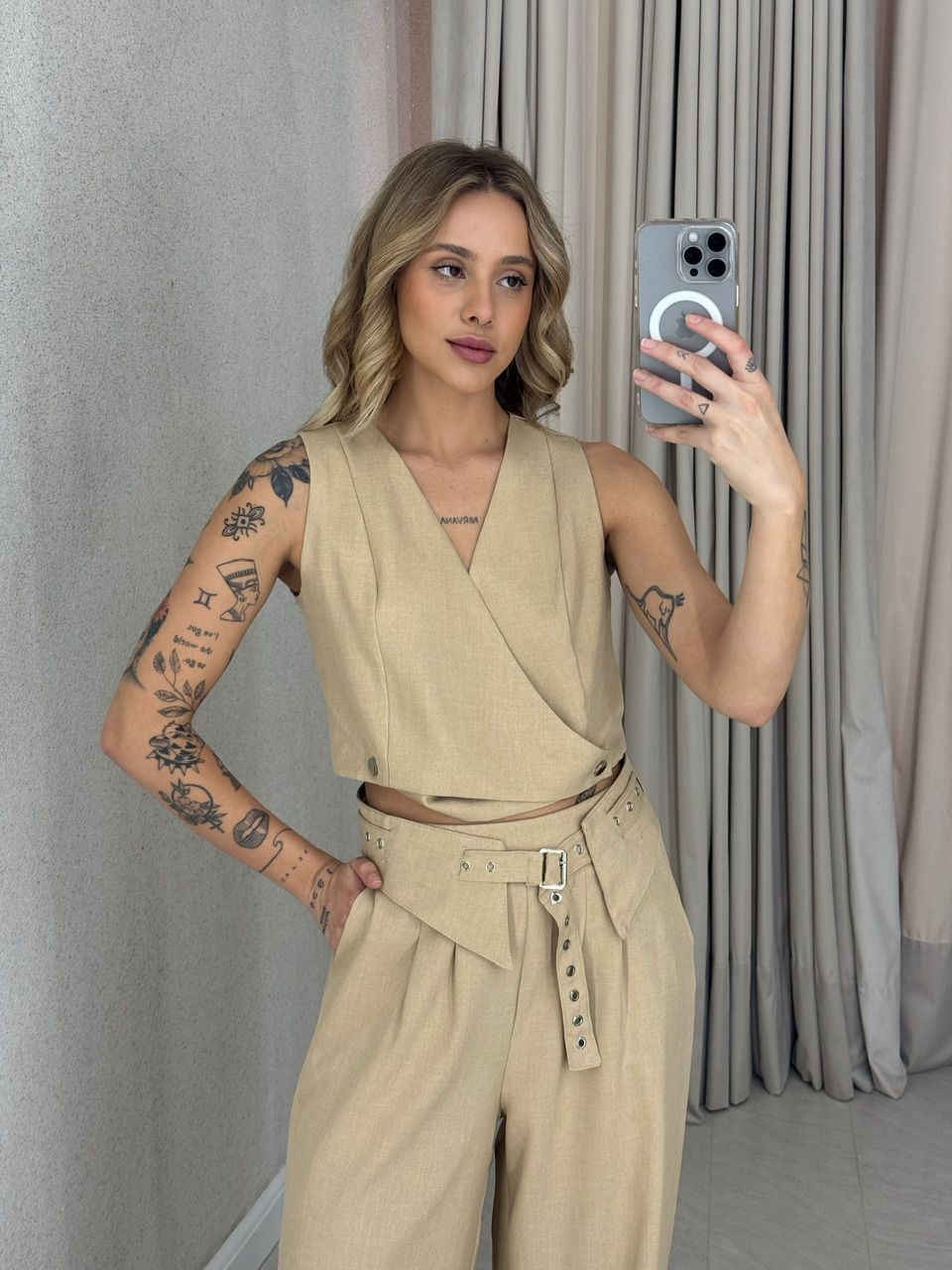 CONJUNTO LÍVIA CINTO CALÇA NUDE