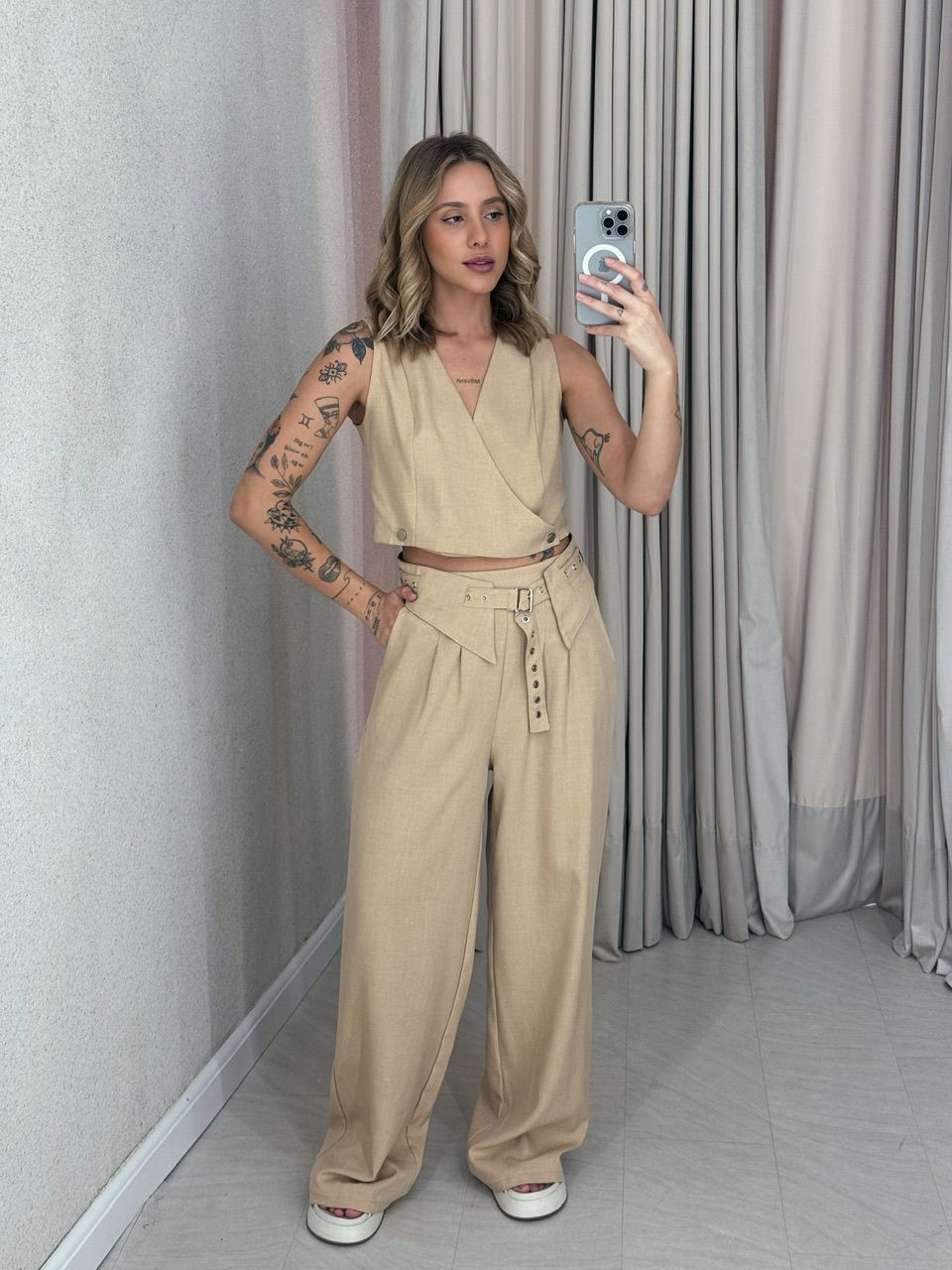 CONJUNTO LÍVIA CINTO CALÇA NUDE - 0057780049 - CAROLLA FERRARO