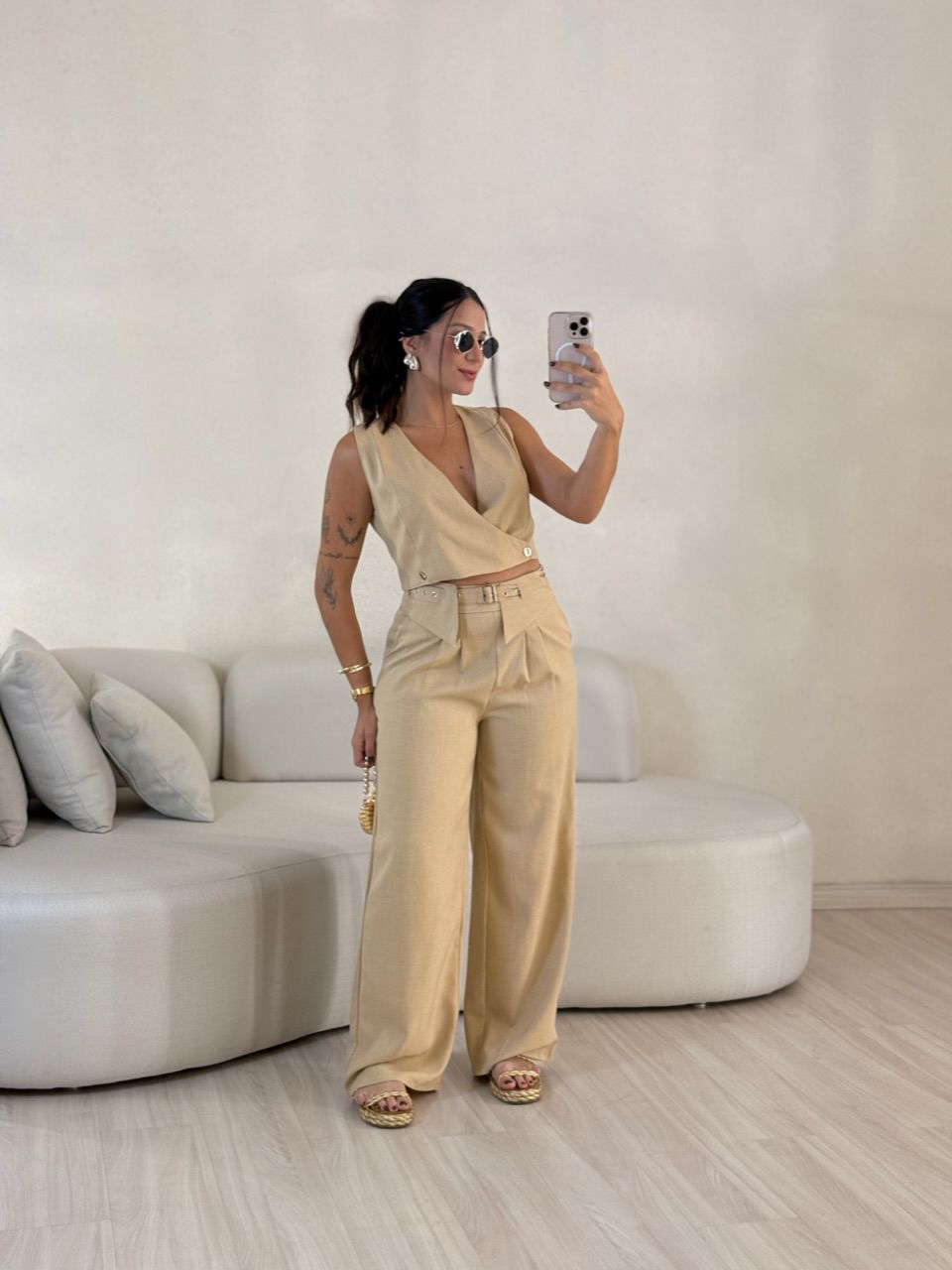 CONJUNTO LÍVIA CINTO CALÇA NUDE