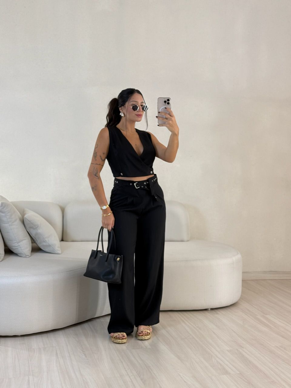 CONJUNTO LÍVIA CINTO CALÇA PRETO - 0057780032 - CAROLLA FERRARO