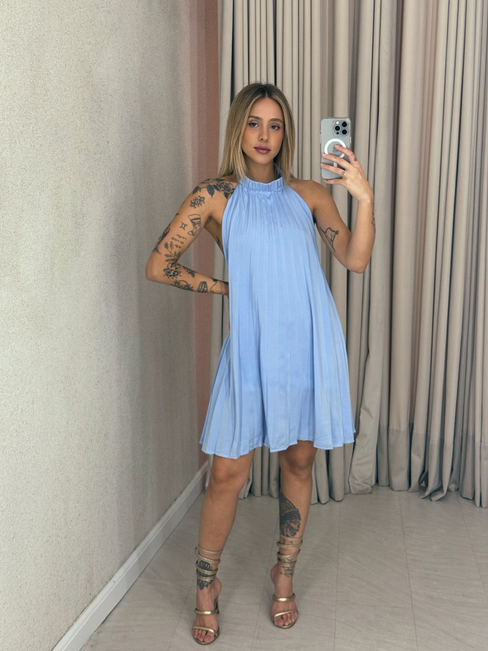 VESTIDO NÁTALI PLISSADO AZUL