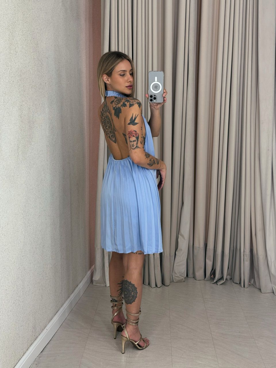 VESTIDO NÁTALI PLISSADO AZUL