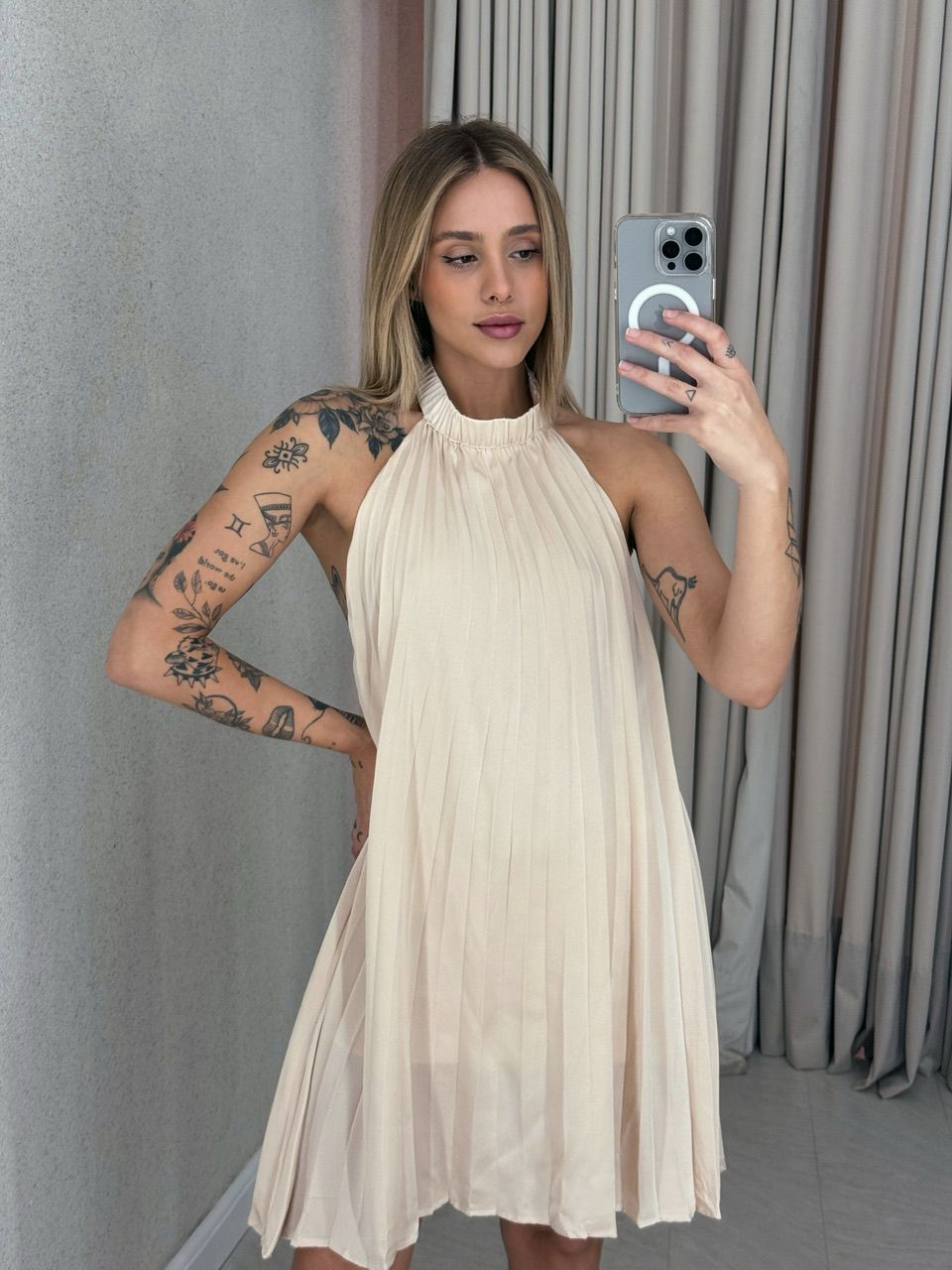 VESTIDO NÁTALI PLISSADO MARFIM
