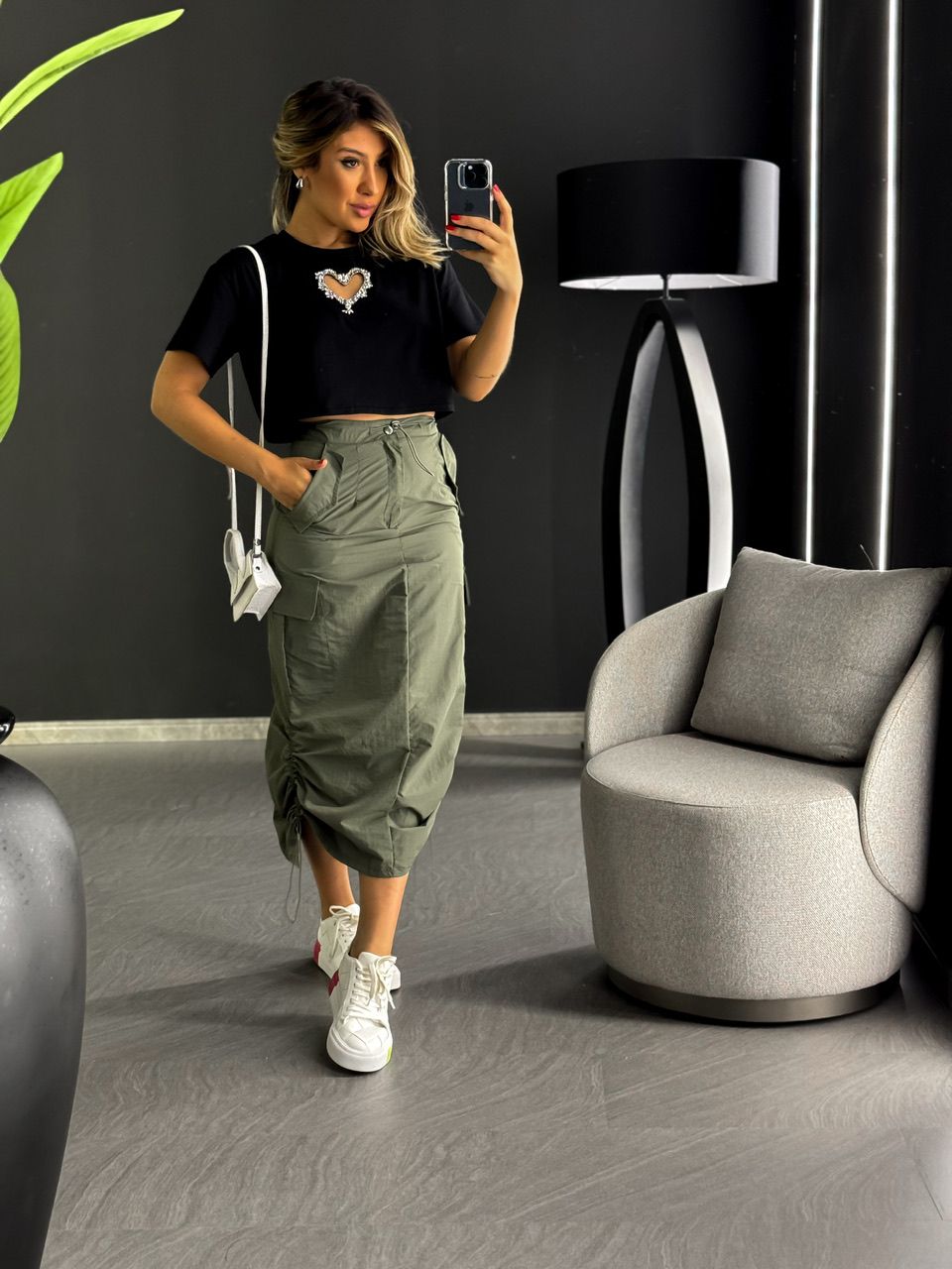 CROPPED BRILHO CORAÇÃO PRETO