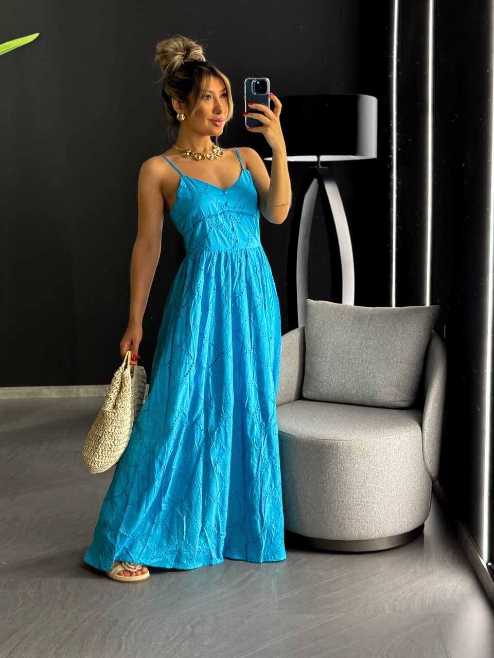 VESTIDO EVELYN LAISE LONGO AZUL - 0046710109 - CAROLLA FERRARO