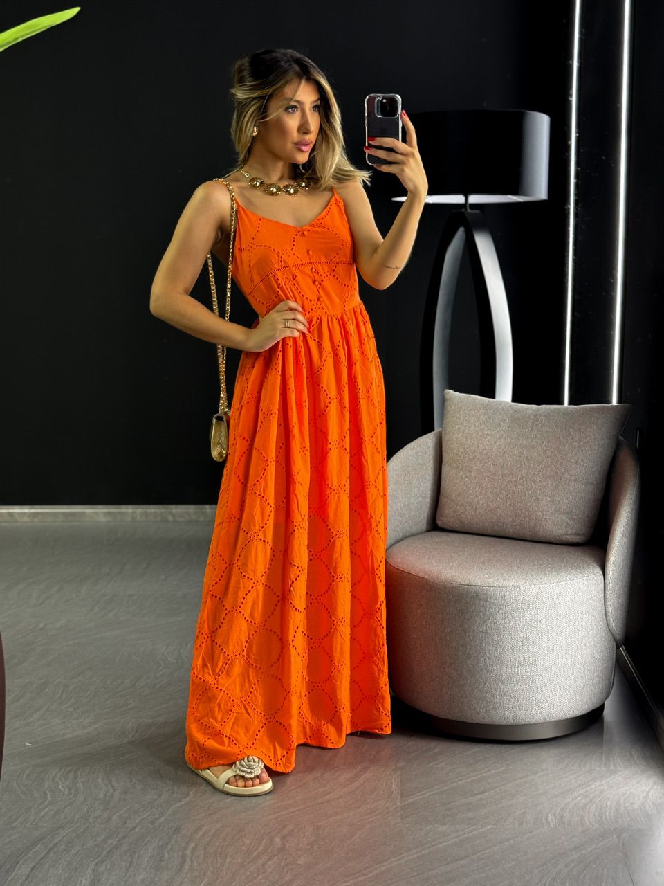 VESTIDO EVELYN LAISE LONGO LARANJA - 0046710068 - CAROLLA FERRARO
