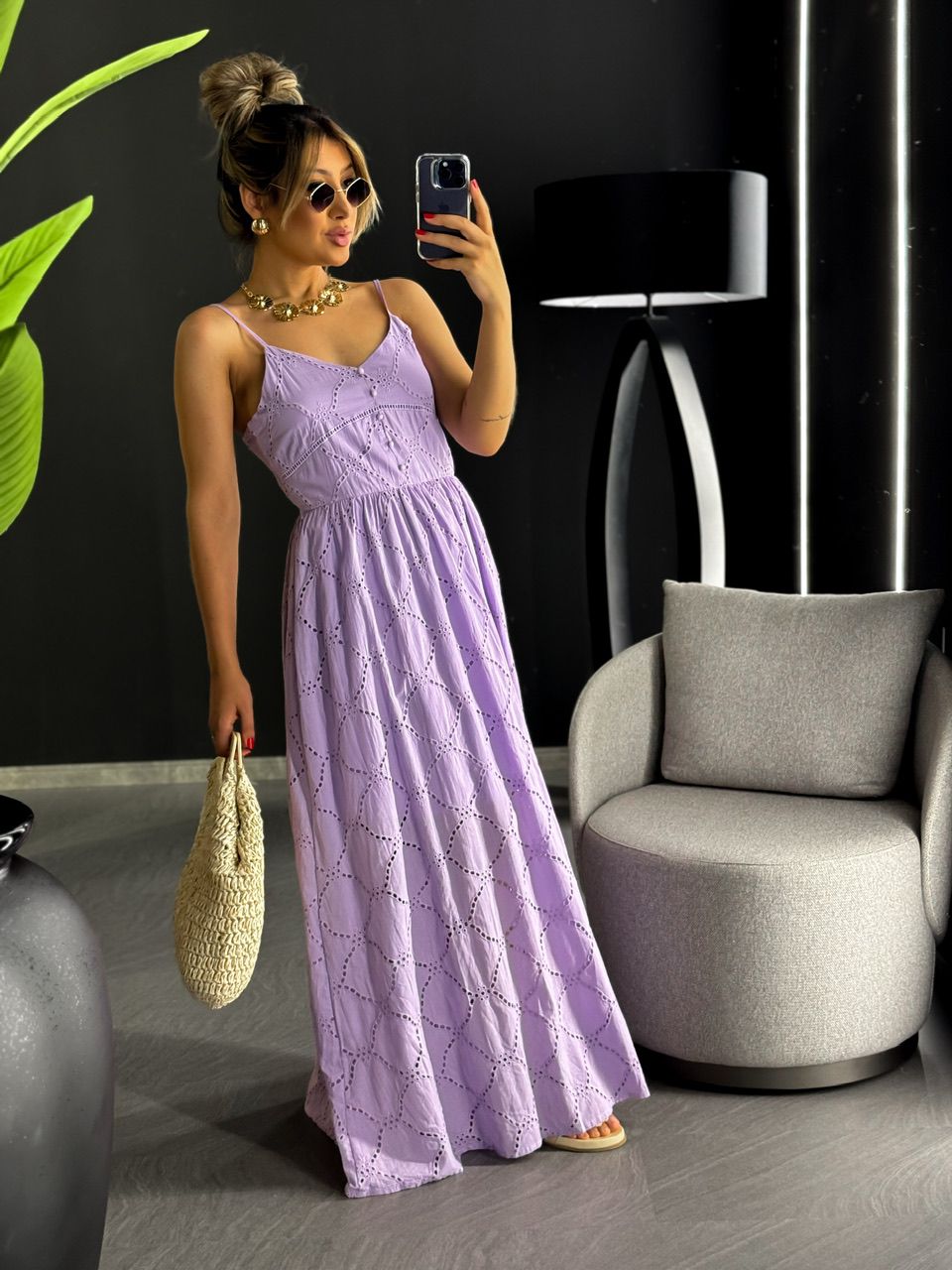 VESTIDO EVELYN LAISE LONGO LILÁS - 0046710066 - CAROLLA FERRARO