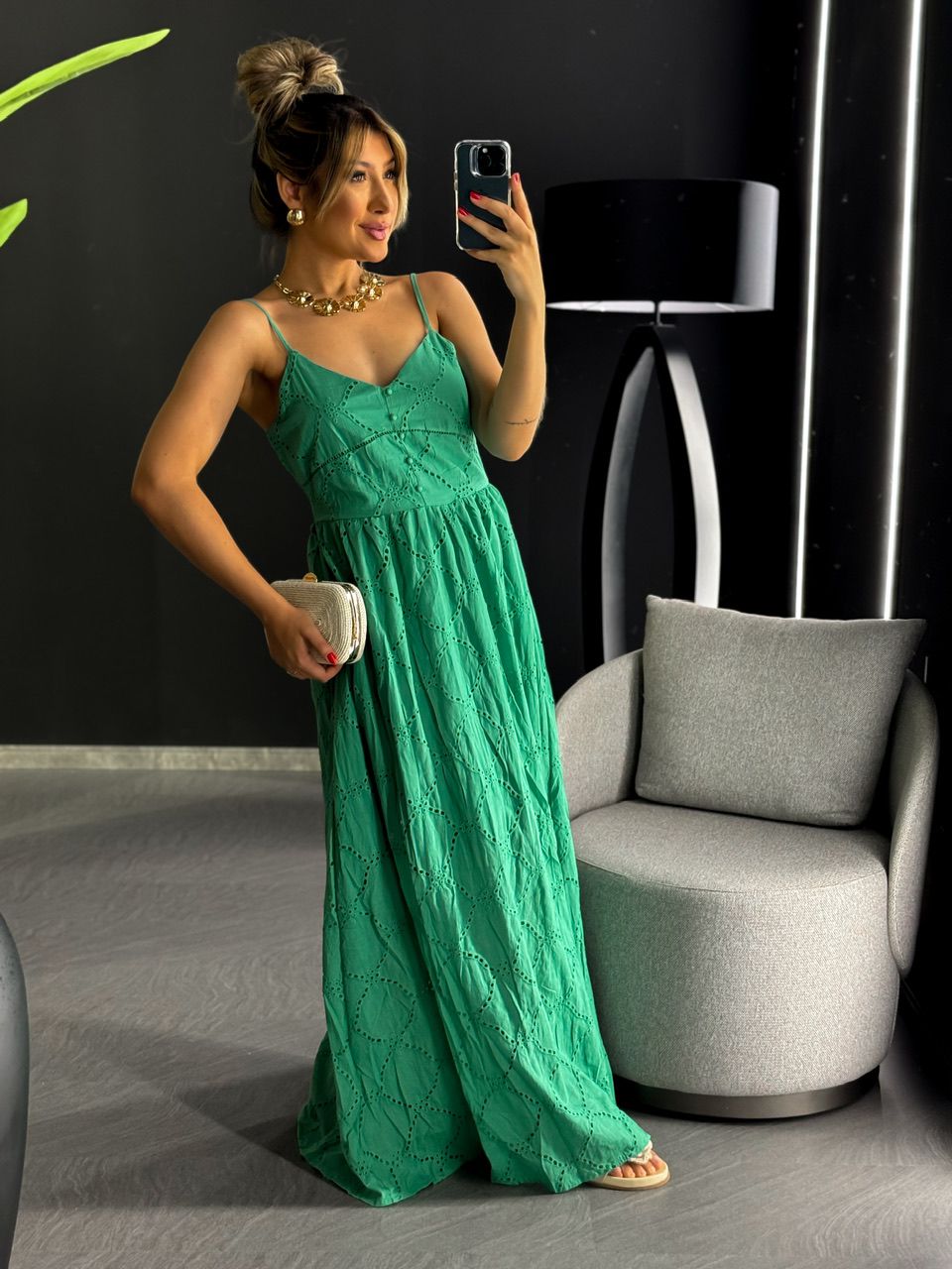 VESTIDO EVELYN LAISE LONGO TURQUESA - 0046710017 - CAROLLA FERRARO