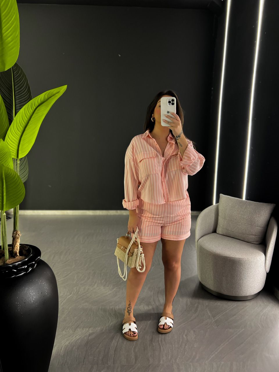 CONJUNTO SOFIA LISTRADO ROSA CLARO