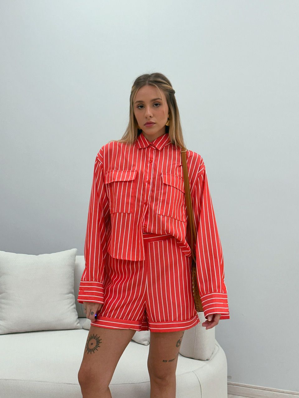 CONJUNTO SOFIA LISTRADO VERMELHO - 0047990006 - CAROLLA FERRARO