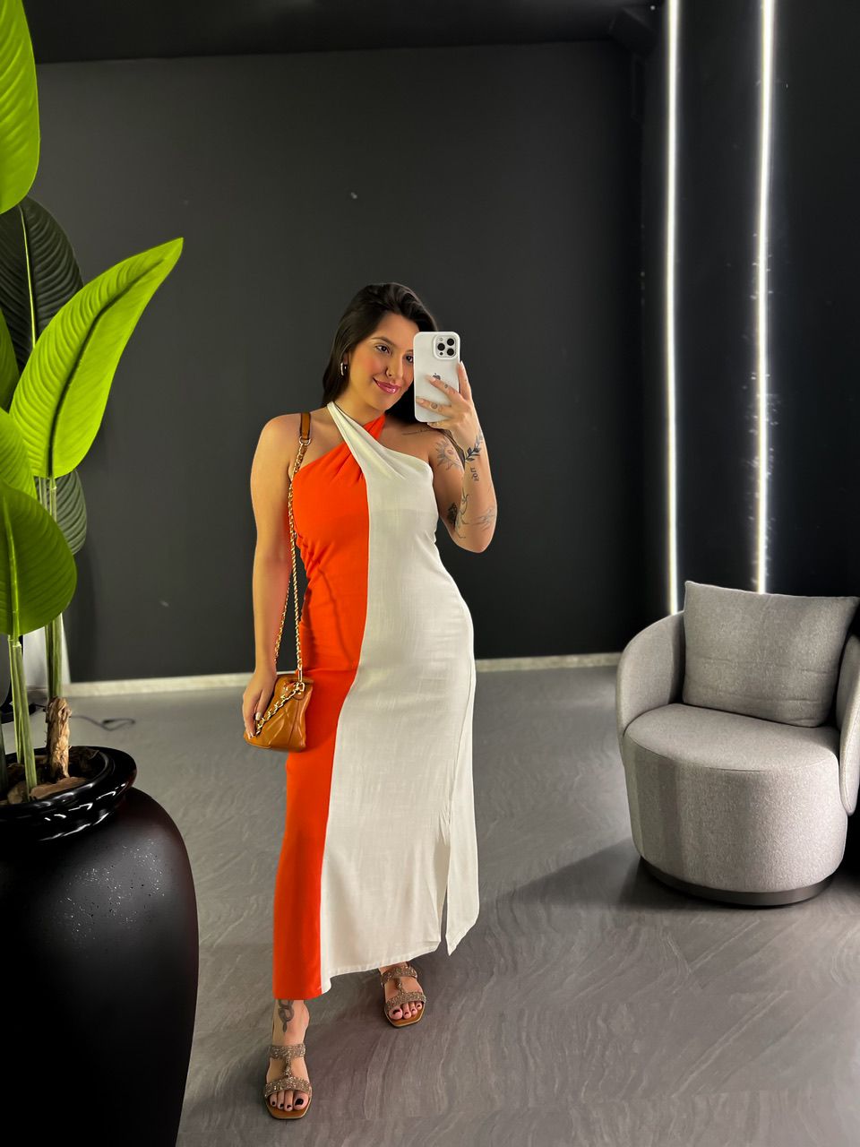 VESTIDO PAOLA DUAS CORES LARANJA