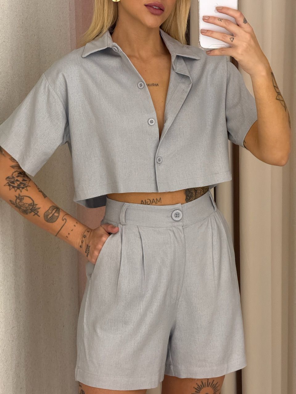 CONJUNTO MELODY SHORT CINZA