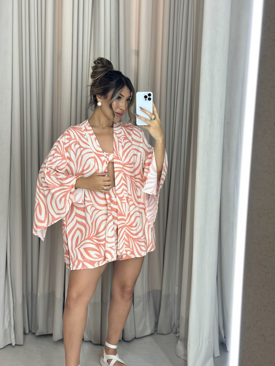 CONJUNTO PAULA TOP Kimono Pêssego - 0060710039 - CAROLLA FERRARO