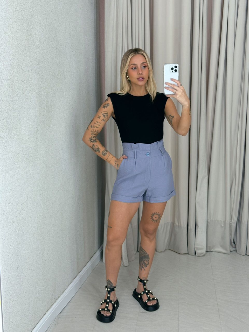 SHORT SANDY CURTO CINZA