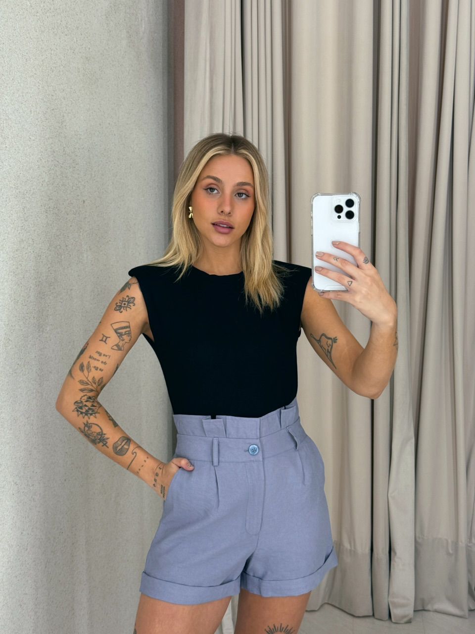 SHORT SANDY CURTO CINZA
