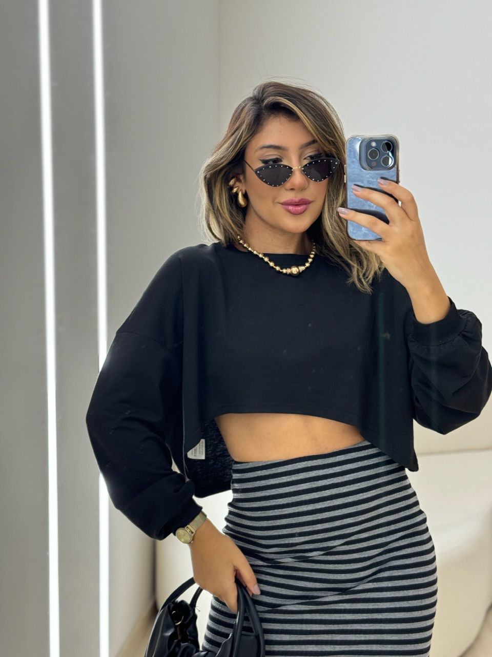 CROPPED CAMILA MOLETINHO PRETO - 0050080032 - CAROLLA FERRARO