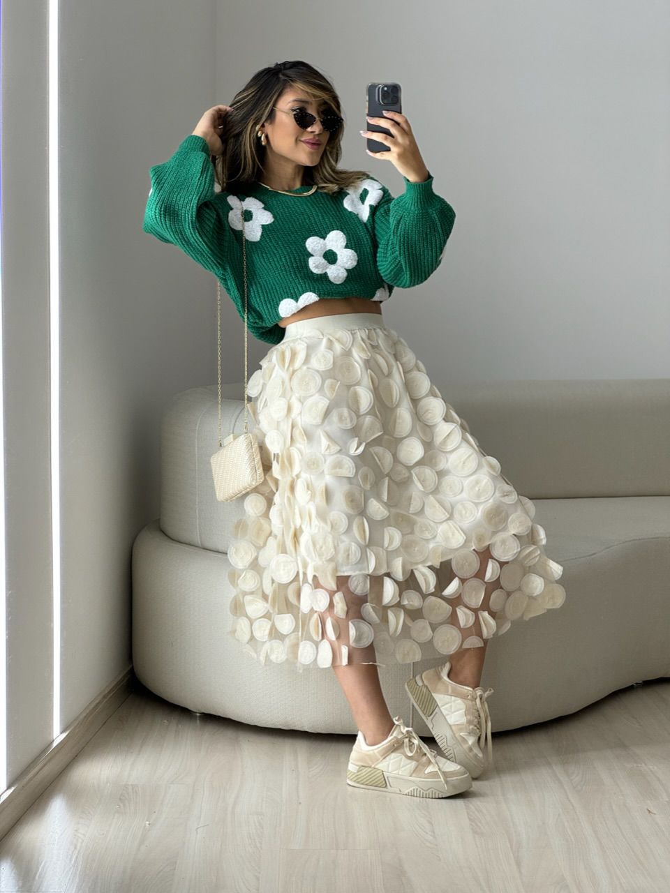TRICOT ANA FLORES VERDE - 0050070014 - CAROLLA FERRARO