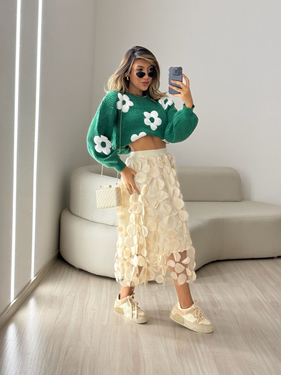 TRICOT ANA FLORES VERDE