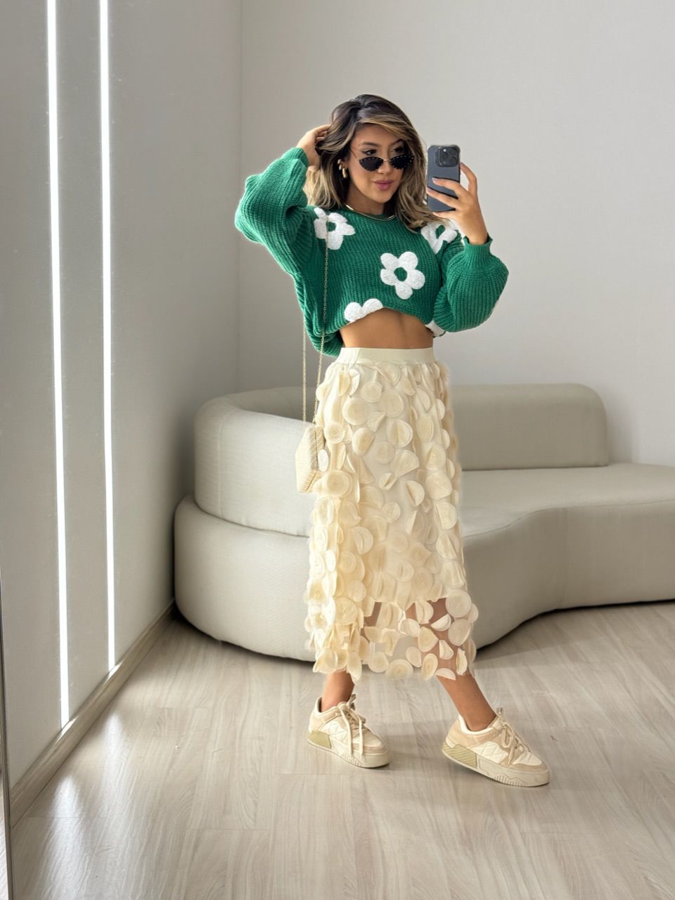 TRICOT ANA FLORES VERDE
