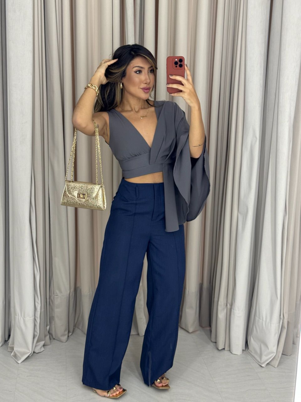 CROPPED DÉBORA NULA MANGA CINZA