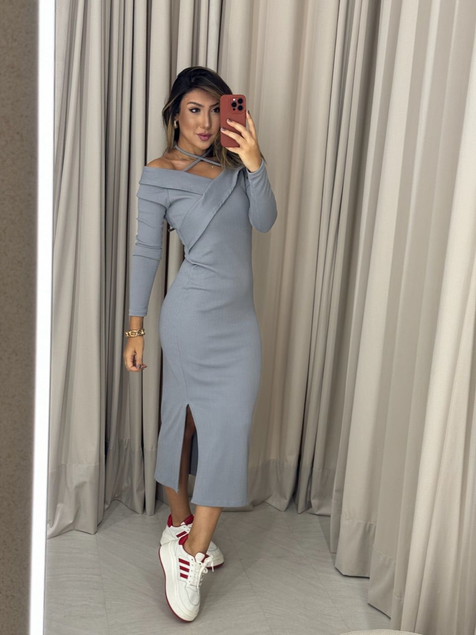 VESTIDO CÁSSIA ANARRUGA CINZA