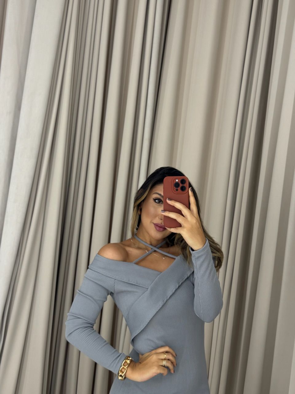VESTIDO CÁSSIA ANARRUGA CINZA