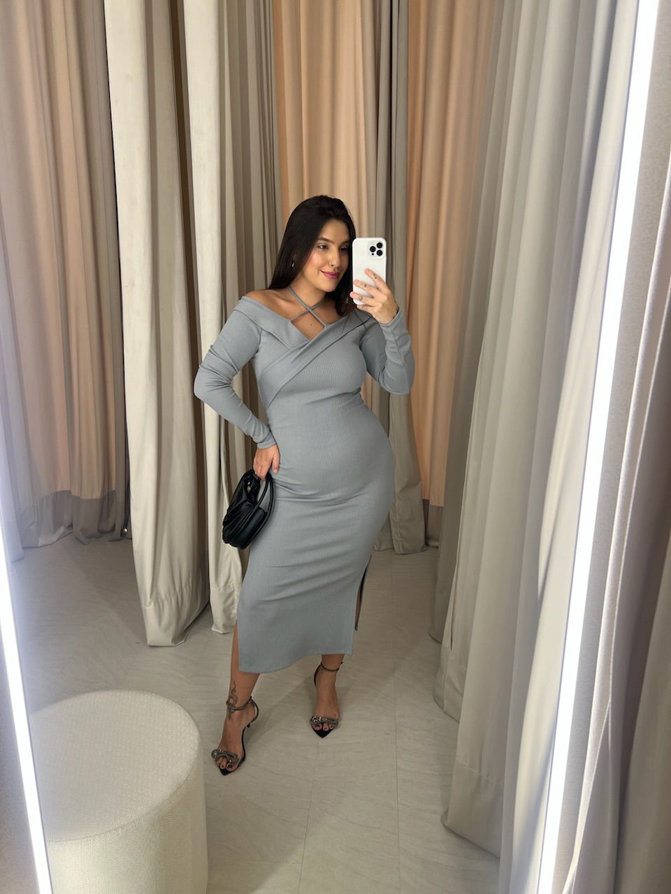 VESTIDO CÁSSIA ANARRUGA CINZA