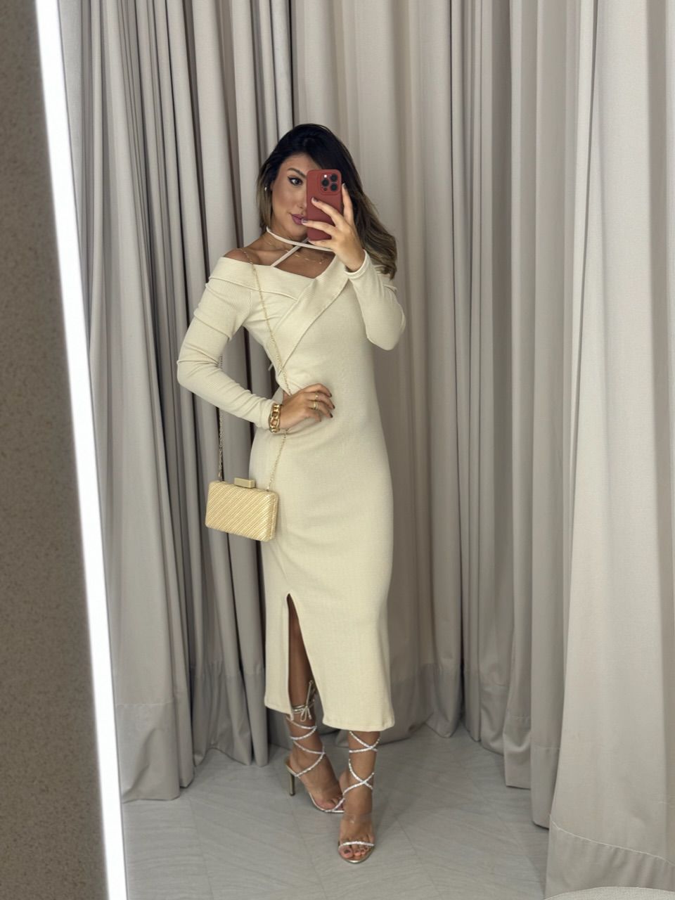 VESTIDO CÁSSIA ANARRUGA MARFIM - 0051540056 - CAROLLA FERRARO