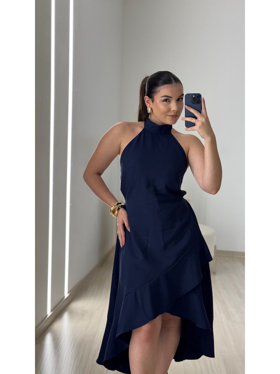 VESTIDO FIORELLA COSTAS ABERTAS MARINHO - 00637100... - CAROLLA FERRARO
