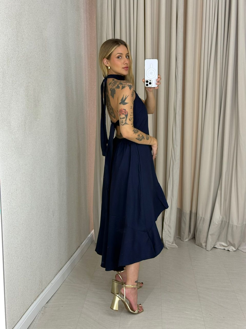 VESTIDO FIORELLA COSTAS ABERTAS MARINHO