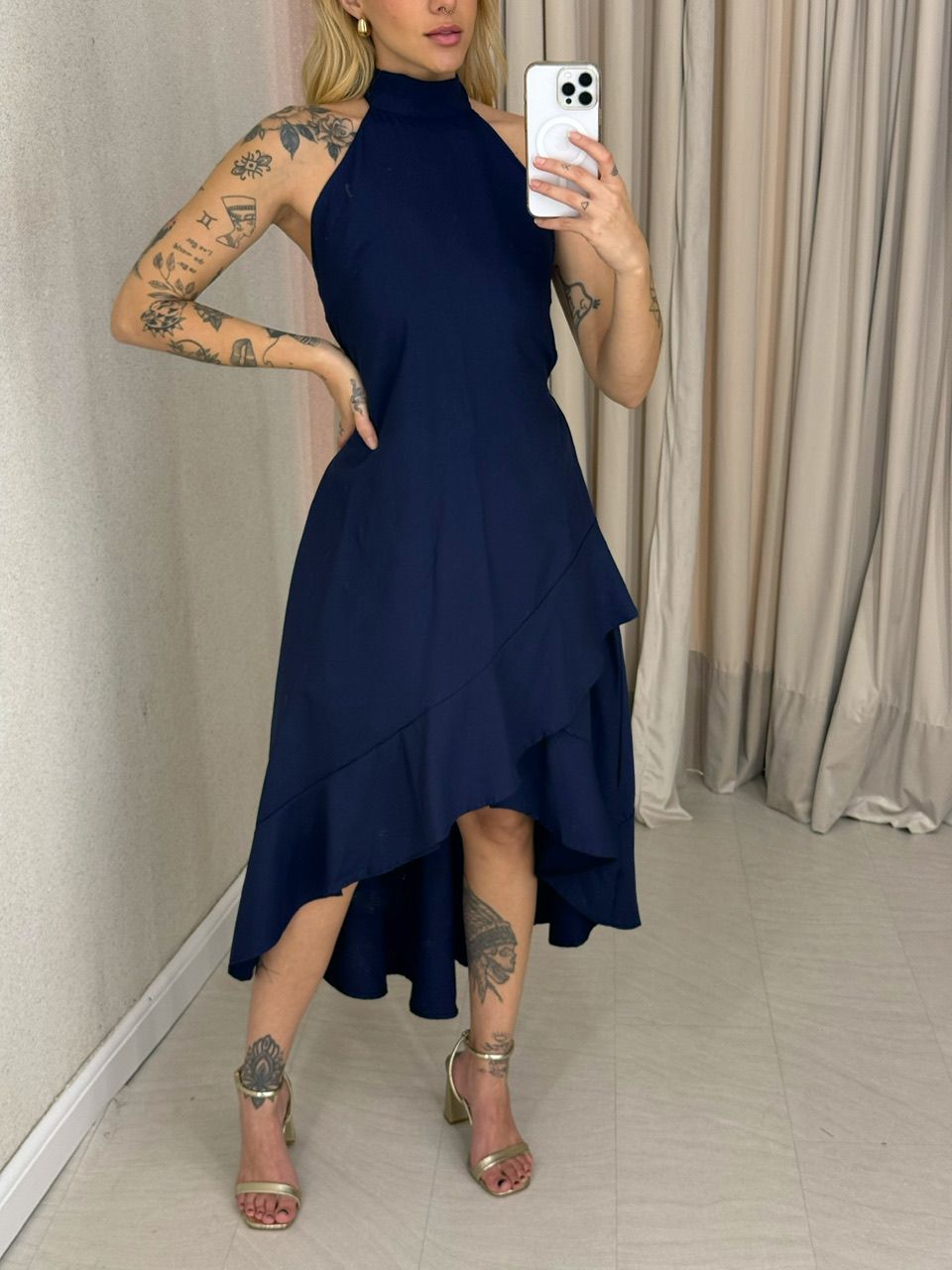 VESTIDO FIORELLA COSTAS ABERTAS MARINHO