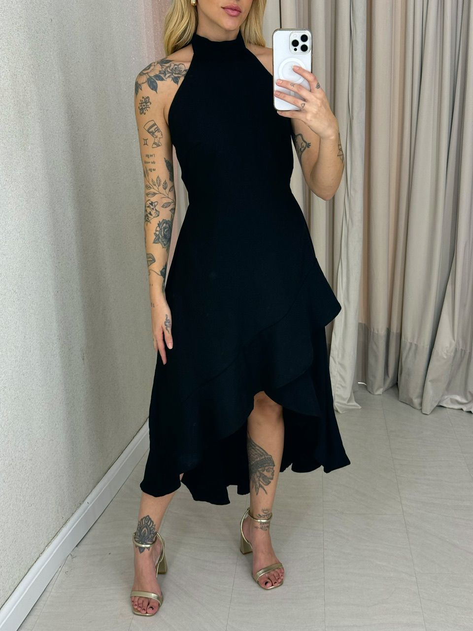 VESTIDO FIORELLA COSTAS ABERTAS PRETO