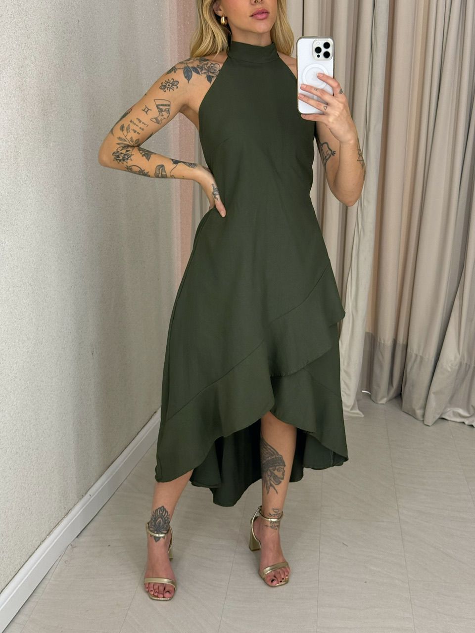 VESTIDO FIORELLA COSTAS ABERTAS VERDE