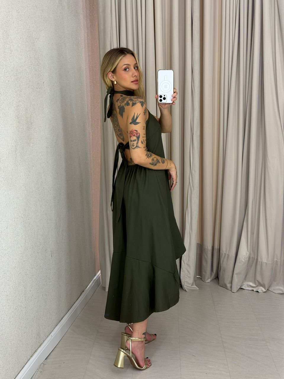 VESTIDO FIORELLA COSTAS ABERTAS VERDE