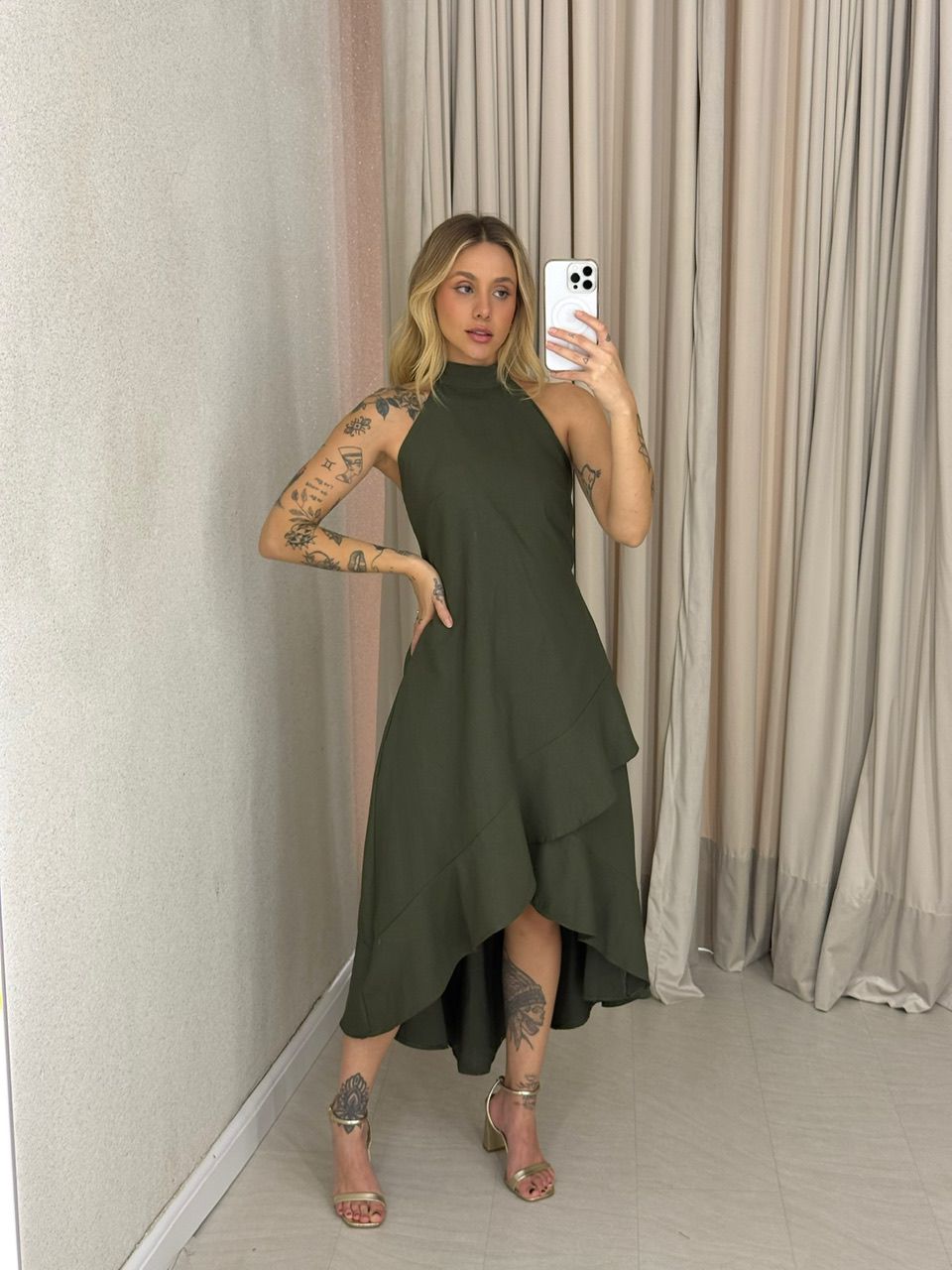 VESTIDO FIORELLA COSTAS ABERTAS VERDE