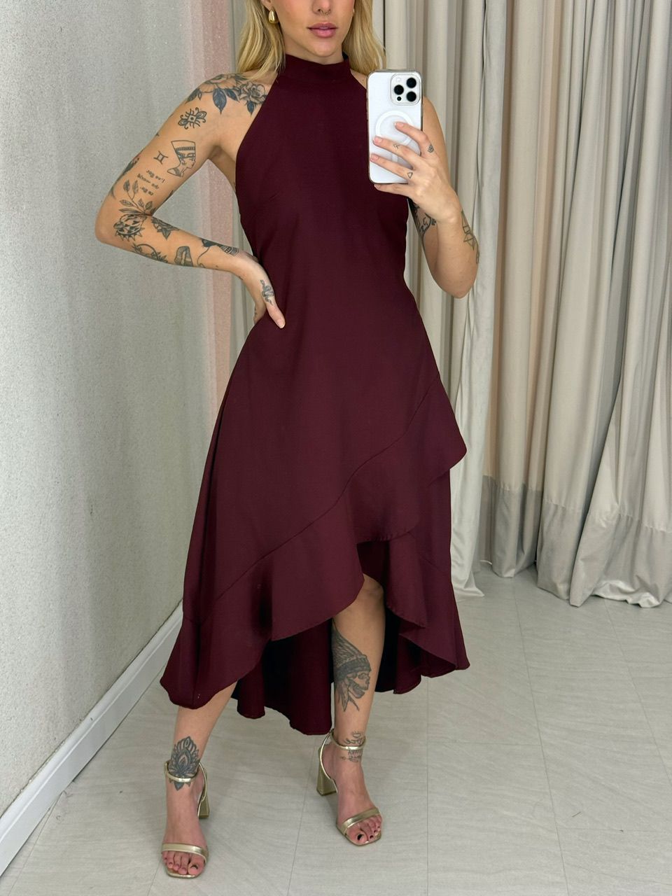 VESTIDO FIORELLA COSTAS ABERTAS VINHO