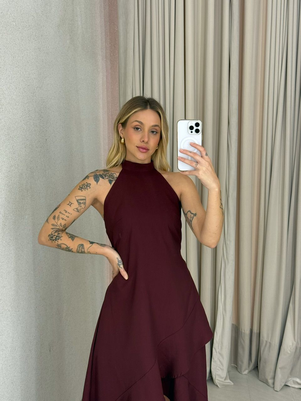 VESTIDO FIORELLA COSTAS ABERTAS VINHO