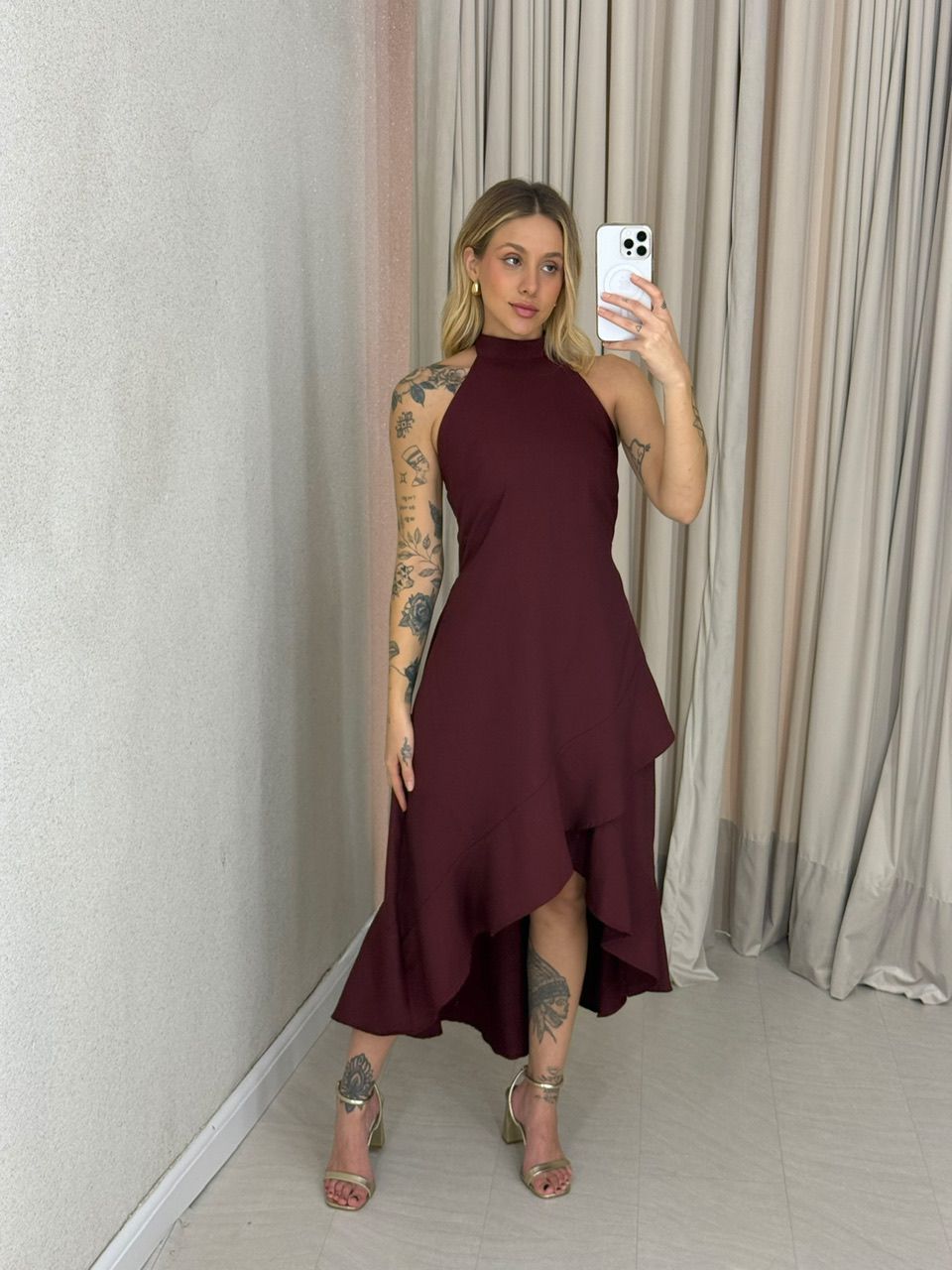 VESTIDO FIORELLA COSTAS ABERTAS VINHO