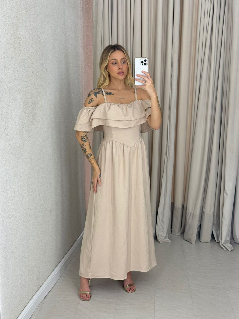 VESTIDO GIORGIA ALÇA AREIA - 0063750110 - CAROLLA FERRARO