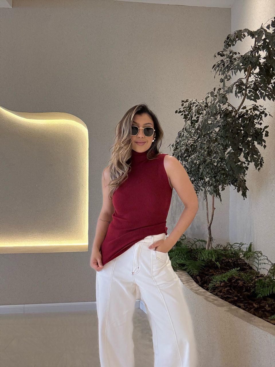 BLUSA ANA TEREZA GOLA VINHO - 0066130168 - CAROLLA FERRARO