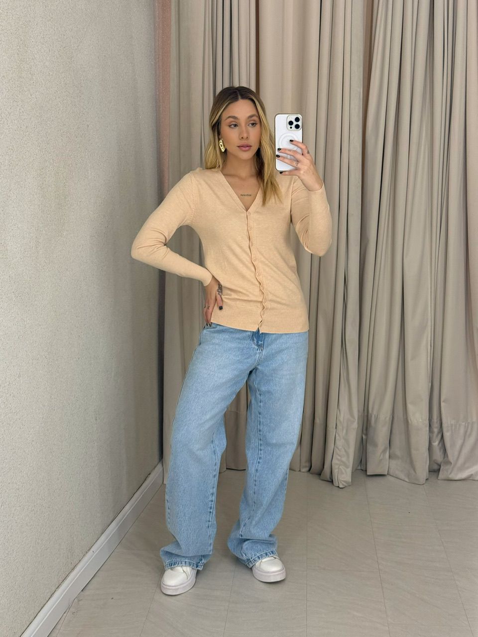 CARDIGAN TABATA BOTÕES AREIA