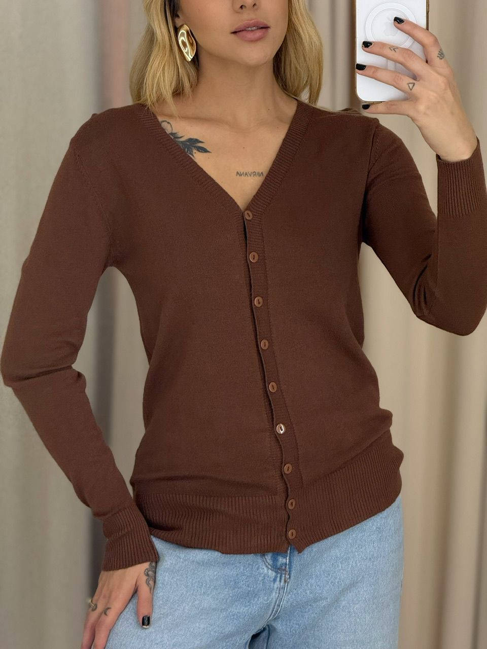 CARDIGAN TABATA BOTÕES MARROM