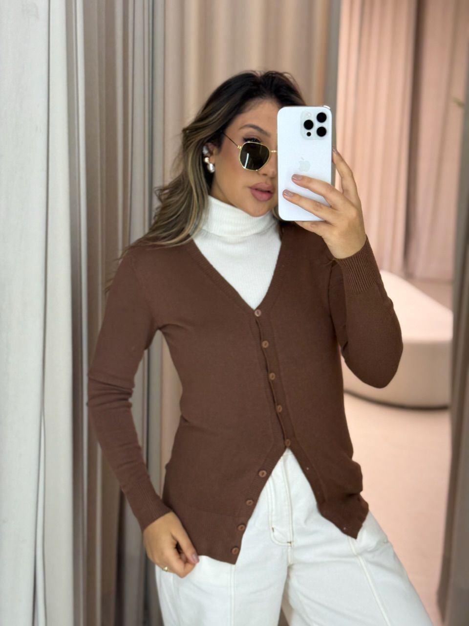 CARDIGAN TABATA BOTÕES MARROM